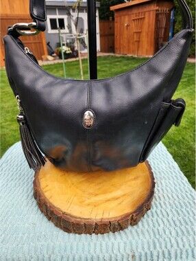 Rosetti Black Leather Shoulder Bag with Tassel Accent